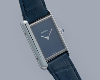 Cartier Tank Must LM WSTA0055, blaues Zifferblatt, Quarzwerk, generalüberholt