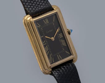 Cartier Jumbo Stepped Tank 15716, schwarzes Zifferblatt, vergoldet
