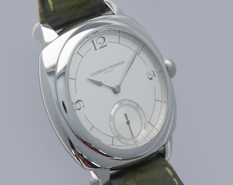 Generalüberholte Laurent Ferrier Square Micro-Rotor LCF013.AC.G3N Retro-Uhr mit silberweißem Zifferblatt aus Edelstahl