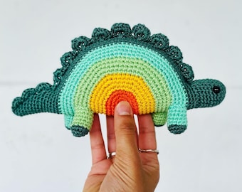 Stegosaurus Soft Toy - Unique Handmade Rainbow Dinosaur - Crochet Dinosaur