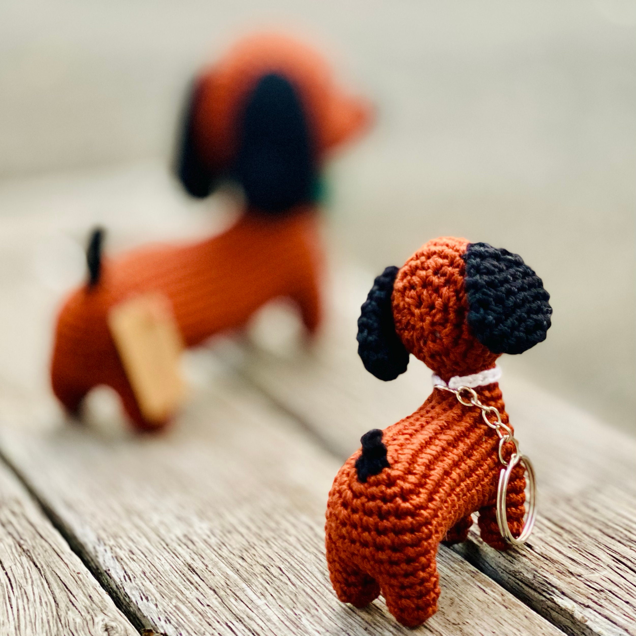 Set of 2 crochet dog key chains, size 2.5 inch x 1.5 inch
