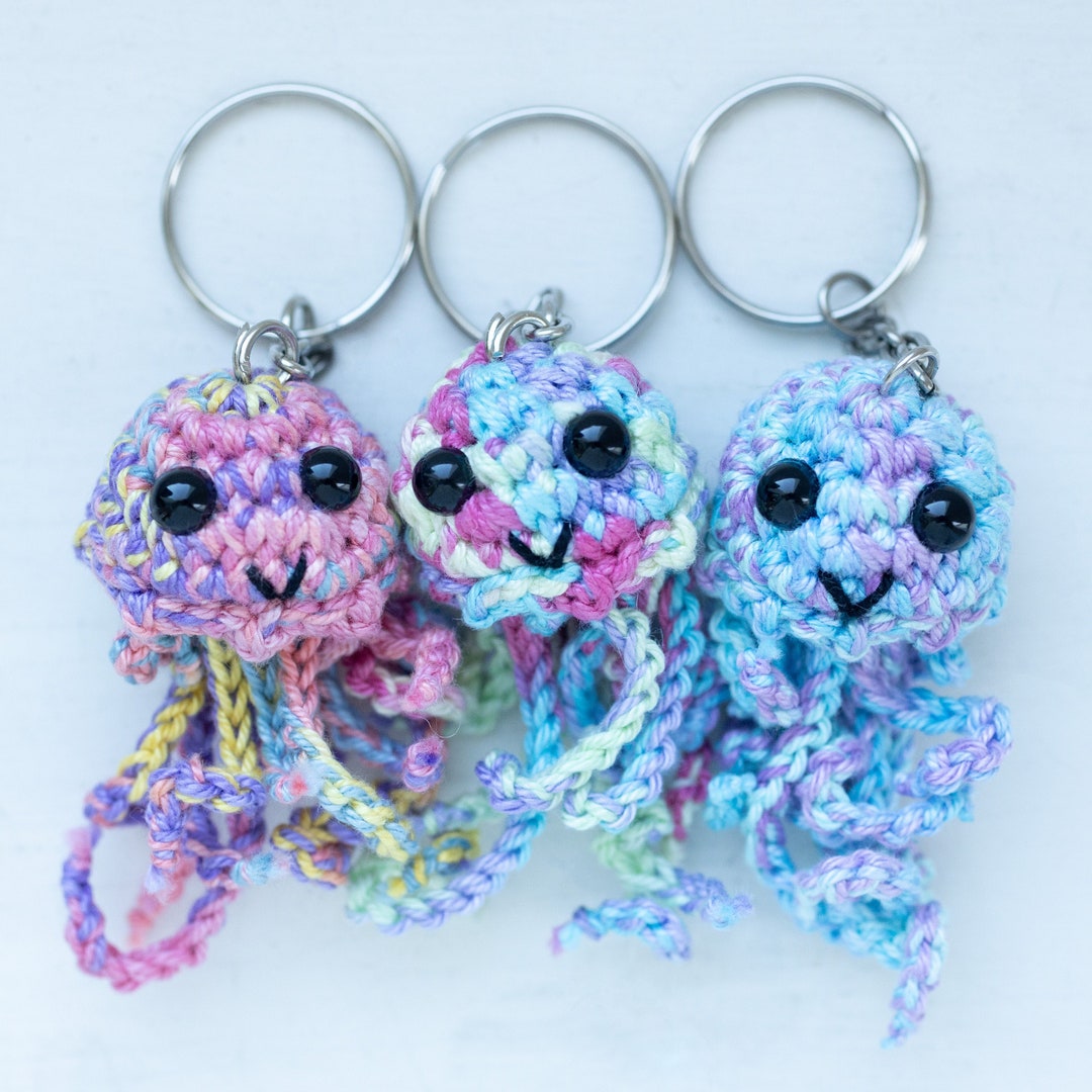 Jellyfish Keychain Ocean Theme Handmade Gift Crochet Keychains Etsy