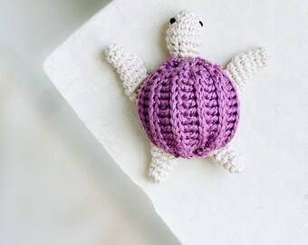 Handmade Mini Cotton Turtle Rattle - Baby Gift
