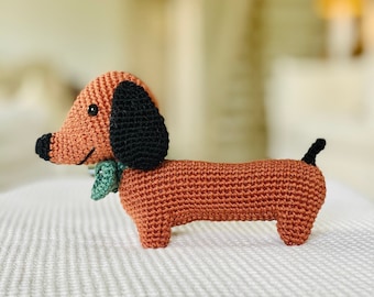 Crochet Dachshund Dog: Handmade Amigurumi Sausage Dog with Bowtie