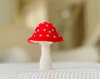 Crochet Toadstool Baby Rattle: Handmade Cotton Mushroom Toy