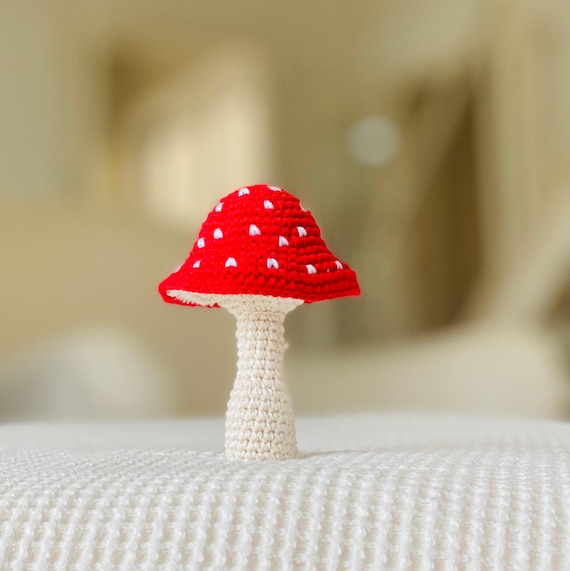 Crochet Toadstool Baby Rattle: Handmade Cotton Mushroom Toy