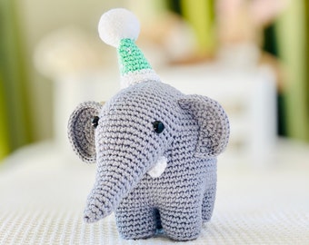 Crochet Elephant with hat - Amigurumi Elephant - Ethical - Handmade for Elephant Lovers