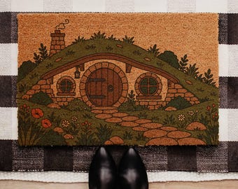 Hobbit Inspired Coir Door Mat, Geek Chic Entryway Decor, Fantasy Cottage Design