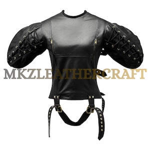 Leather Straitjacket Top, Black Cowhide Restraint Jacket with Padded Arms, Lacing and Buckle Straps