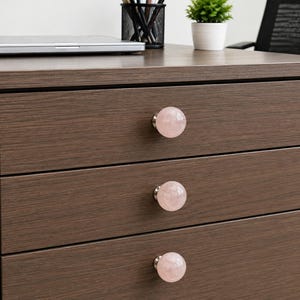 Natural Rose Quartz Drawer Knob | Polished Crystal Cabinet Pull | Furniture Hardware Handle