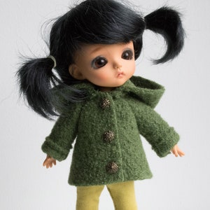 Abrigo de pura lana hervida verde con capucha para muñecas Blythe de tamaño Lati Yellow, Pukifee y Middie