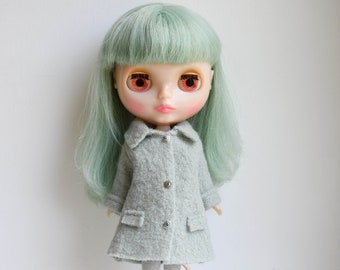 Blythe doll sized ice mint green 100% boiled wool coat.  For Blythe, Dal, Pullip, Licca or similar scale dolls
