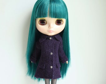 Blythe doll sized purple 100% boiled wool coat.  For Blythe, Dal, Pullip, Licca or similar scale dolls