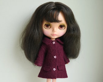 Blythe doll sized maroon 100% boiled wool coat.  For Blythe, Dal, Pullip, Licca or similar scale dolls