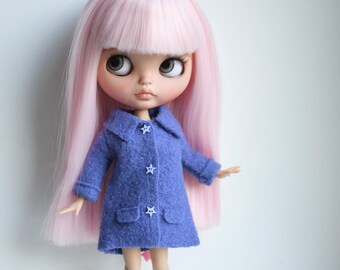 Blythe doll sized lavender purple 100% boiled wool coat.  For Blythe, Dal, Pullip, Licca or similar scale dolls