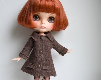 Blythe doll sized brown 100% boiled wool coat.  For Blythe, Dal, Pullip, Licca or similar scale dolls
