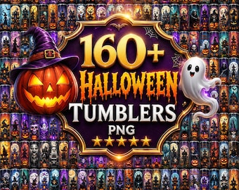 160+ Halloween Tumbler PNG Bundle, Spooky Tumbler Wrap PNG, 20oz Skinny Tumbler Designs, Cute Halloween Sublimation, Fall Wrap Bundle