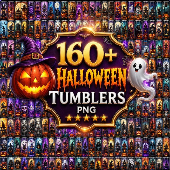 160+ Halloween Tumbler PNG Bundle, Spooky Tumbler Wrap PNG, 20oz Skinny Tumbler Designs, Cute Halloween Sublimation, Fall Wrap Bundle