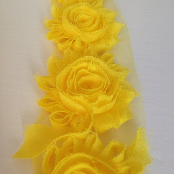 lemon yellow Chiffon flower shabby frayed rosette