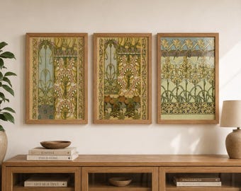 Alphonse Mucha Botanical Framed Wall Art, Art Nouveau Floral Pattern Print, Lilies & Decorative Panels, A5 A4 A3, Vintage French Decor