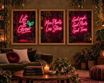 Neon Plant Wall Art Print, Pink Botanical Quote Poster, Houseplant Lover Decor, Colourful Gardening Gift