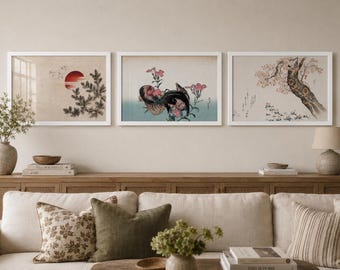 Katsushika Hokusai Japanese Bird & Blossom Framed Wall Art, Cranes, Pheasants, Cherry Tree, Ukiyo-e Japandi Print, A5 A4 A3 Nature Decor
