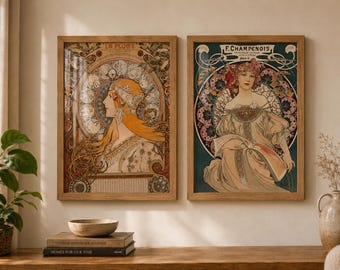 Alphonse Mucha Framed Wall Art, Zodiac & F. Champenois, Art Nouveau Poster Print, Vintage French Decor, A5 A4 A3, Boho Gallery Art