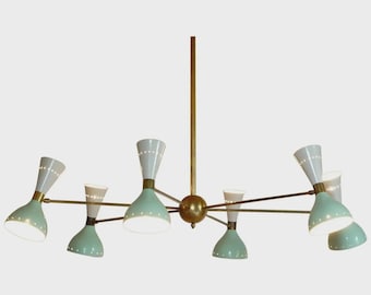 Lámpara de techo de latón con seis brazos Diabolo de mediados de siglo, Sputnik Stilnovo, diseño artístico vintage hecho a mano.