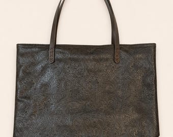 Faux Leather Embossed Tote Bag – Handmade Everyday Carryall