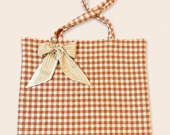 Orange Gingham Tote Bag