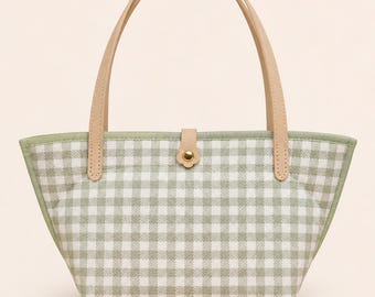 Green and White Checkerboard Everyday Handmade Bag