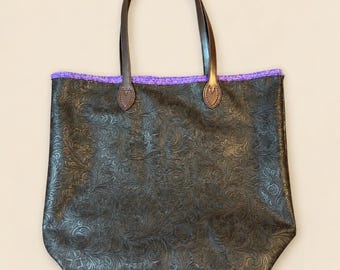 Embossed Faux Leather Tote Bag - Handmade Everyday Carryall