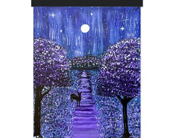 WYDRUK mojego oryginalnego plakatu „Jacaranda Evening” 12” x 8” na papierze półbłyszczącym z wieszakiem