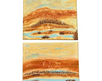 Set van twee handgeschilderde originele acrylschilderijen van een woestijnlandschap in het zuidwesten van de Verenigde Staten, 8 x 10 inch - inclusief echtheidscertificaat.