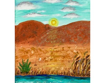 Handgeschilderd origineel acrylverfschilderij met textuur, thema van de woestijn in het zuidwesten van de VS, 25 x 20 cm - Inclusief echtheidscertificaat.