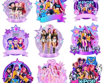 Kpop Demon Hunters Cake Topper Bundle | 12+ Editable K-Pop Huntrix & Demon Hunter Birthday Cupcake Toppers | Printable PNG Party Decorations