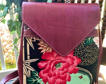 Handmade retro ON SALE! school bag travel bag Purple leather Backpack Guatemalan fabrics