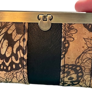 Bi-Fold Credit Card Wallet, Slim Card Wallet, Cork Wallet, Slim Cork Wallet, Antique Bronze Metal Closure, RFID Tech. Business Card Case.