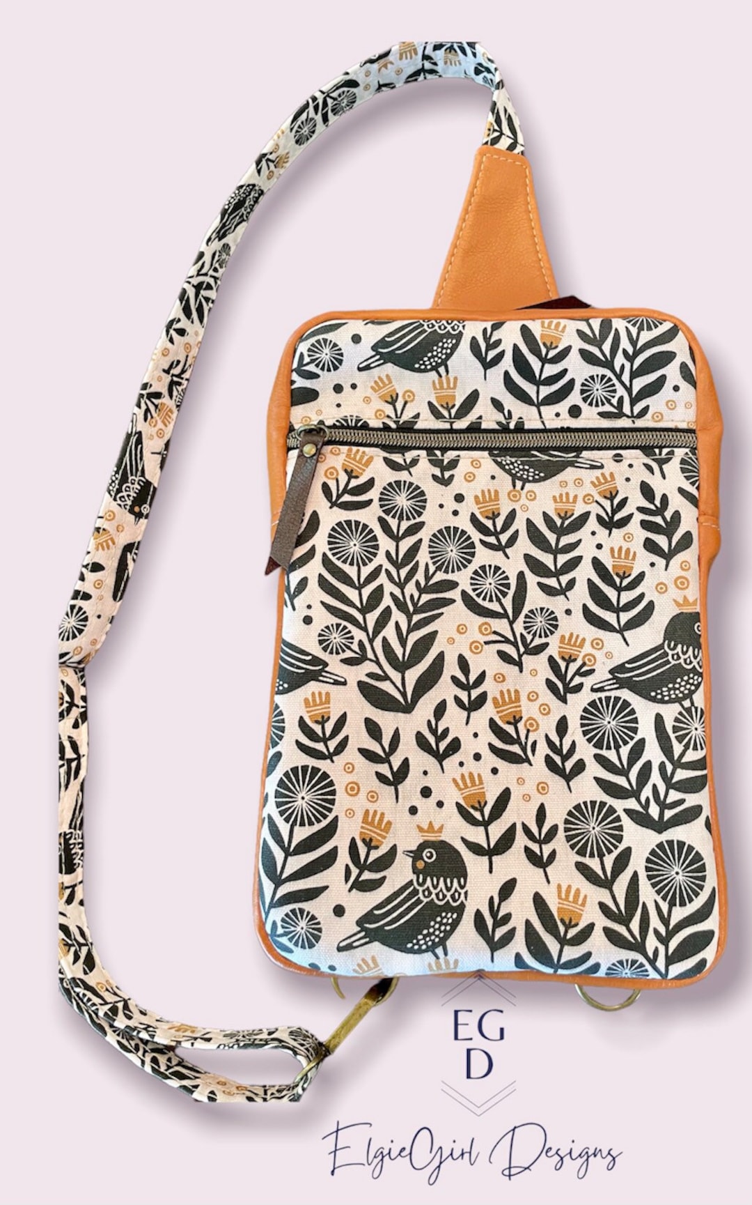 Canvas and Vegan Leather Sling Bag, Minimalist Sling Bag, Chest Sling