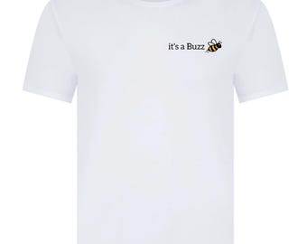 It's a Buzz classic white T-shirts with hand-printed lettering inspired by our VW ID Buzz