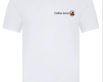 Coffee Lover classic white T-shirts with hand-printed lettering