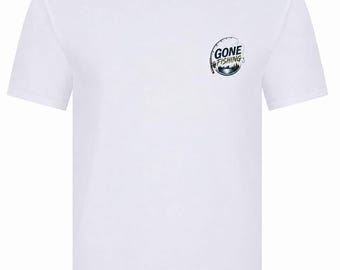 Gone Fishing classic white T-shirts with hand-printed lettering