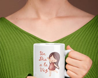 Taza «Un día a la vez», Motivacion, taza inspiradora, idea de regalo con frase sobre la vida, taza con frase positiva, regalo de ánimo