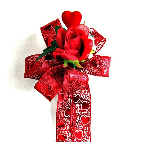 Valentine's day bow, Gift wrap bow, Red and white gift wrap bow, Holiday bow, Valentine holiday ribbon, Holiday decoration (V42)