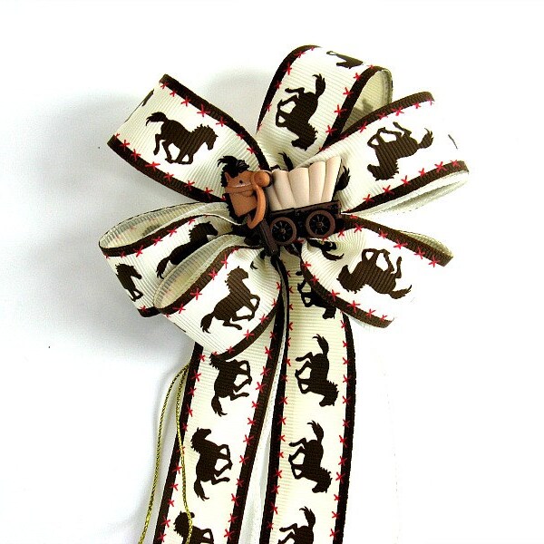 Mini gift wrap bow, Child's birthday bow, Gift wrap bow, Cowboy gift bow, Special occasion bow, Novelty bow (FN2)