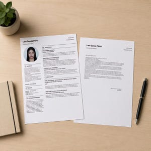 Puede incluir: Un conjunto de dos páginas que incluye un currículum y una carta de presentación para Lara García Pérez, educadora infantil. Los documentos presentan texto negro sobre papel blanco, incluyendo una foto, datos y experiencia.