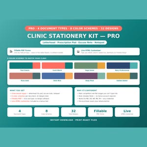 Clinic Stationery Kit Fillable Pdf Letterhead Prescription Pad Excuse Note | Editable Medical Template MD NP RN | Instant Download