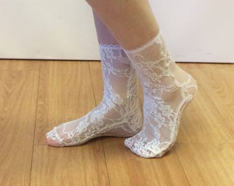 White fashion socks - Crew socks - Lace socks - White socks - Novelty socks - Cool socks - Personalized socks  - Unique socks - Pastel socks