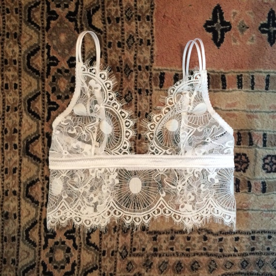 Top de encaje blanco sin ala Bralette de encaje Chantilly Top de encaje nupcial Etsy Mexico