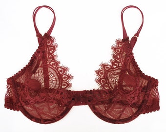 Dark Red Chantilly lace bra